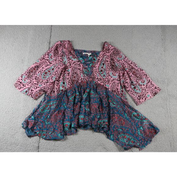 Floreat Anthropologie Blouse M Velvet Burnout Top Sheer Paisley Pullover Boho - Picture 1 of 6